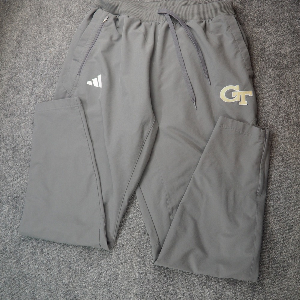 Georgia Tech Pants Mens LT Adidas Grey Solid Yellow Jackets NCAA Joggers Active